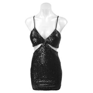 Reverse Black Sequin Sleeveless Cutout Cami Camisole Tank Mini Bodycon Dress S